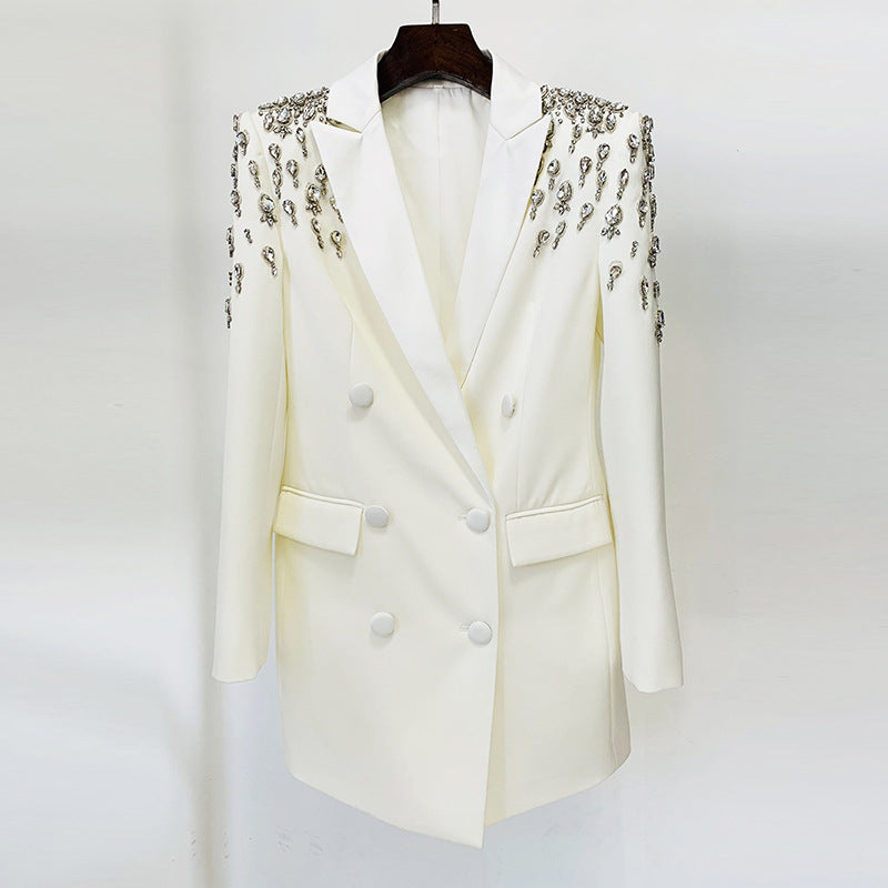 In Stock 2026 Early Autumn European and American Celebrity Fashion Handmade Beaded and Diamond-Encrusted Slim Long Blazer