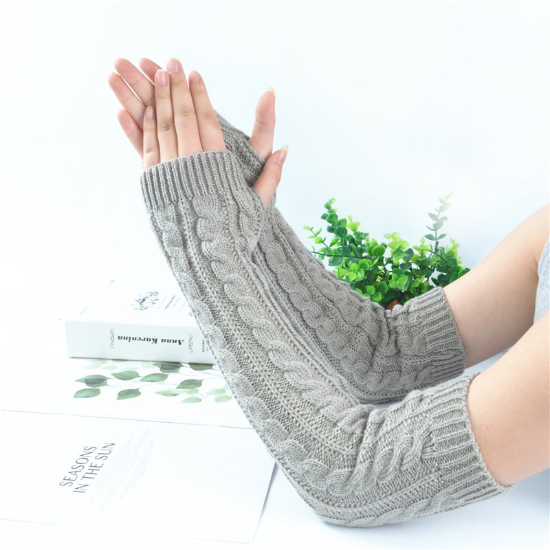Winter wool long finger-free gloves ladies warm acrylic knitted open finger sleeve long arm t factory wholesale