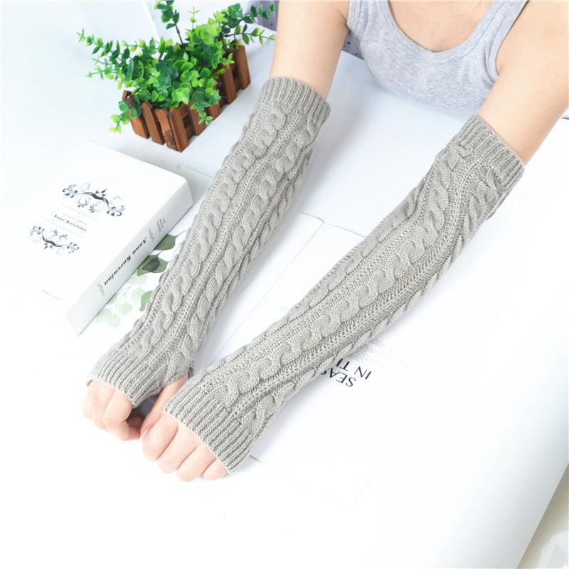 Winter wool long finger-free gloves ladies warm acrylic knitted open finger sleeve long arm t factory wholesale