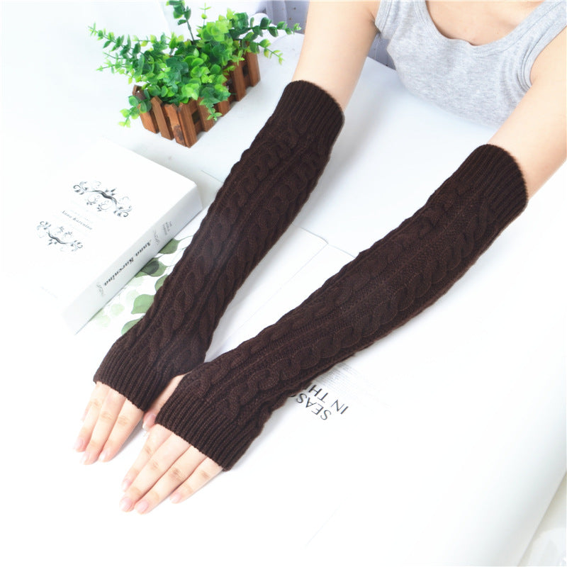Winter wool long finger-free gloves ladies warm acrylic knitted open finger sleeve long arm t factory wholesale