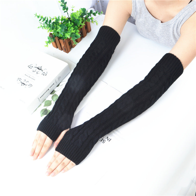 Winter wool long finger-free gloves ladies warm acrylic knitted open finger sleeve long arm t factory wholesale