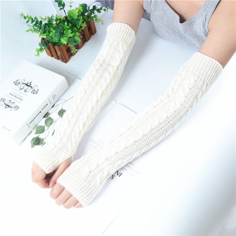 Winter wool long finger-free gloves ladies warm acrylic knitted open finger sleeve long arm t factory wholesale