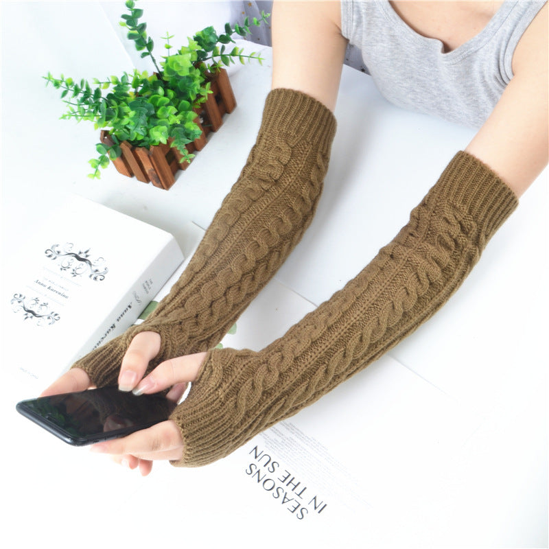 Winter wool long finger-free gloves ladies warm acrylic knitted open finger sleeve long arm t factory wholesale