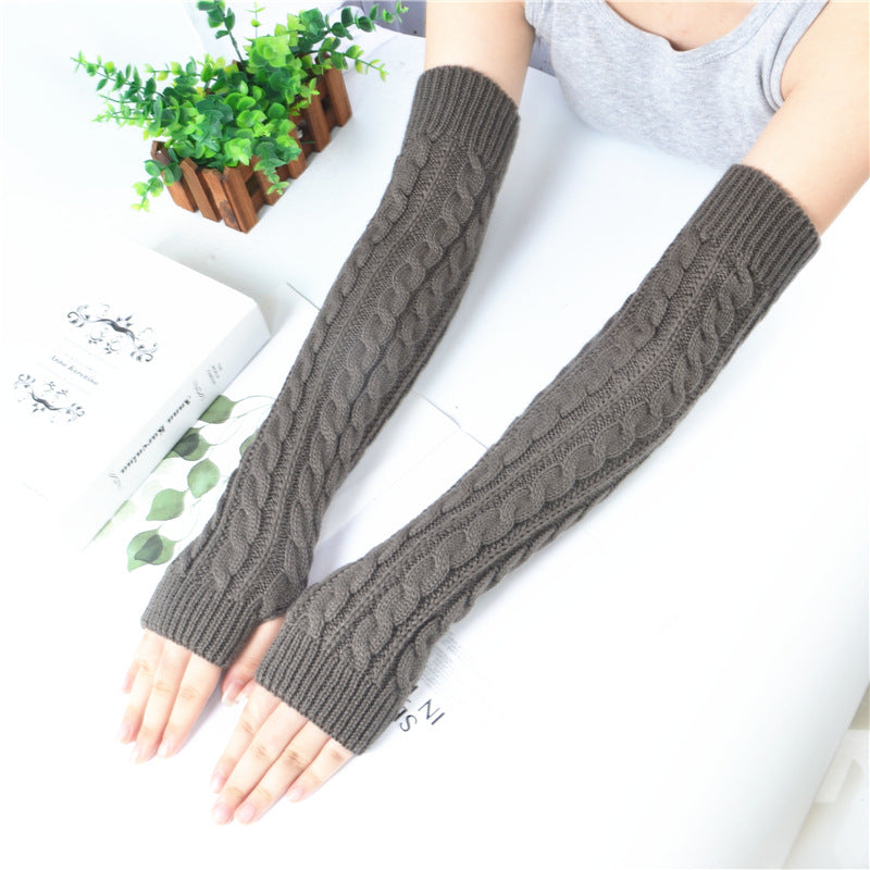 Winter wool long finger-free gloves ladies warm acrylic knitted open finger sleeve long arm t factory wholesale