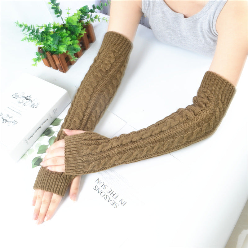 Winter wool long finger-free gloves ladies warm acrylic knitted open finger sleeve long arm t factory wholesale