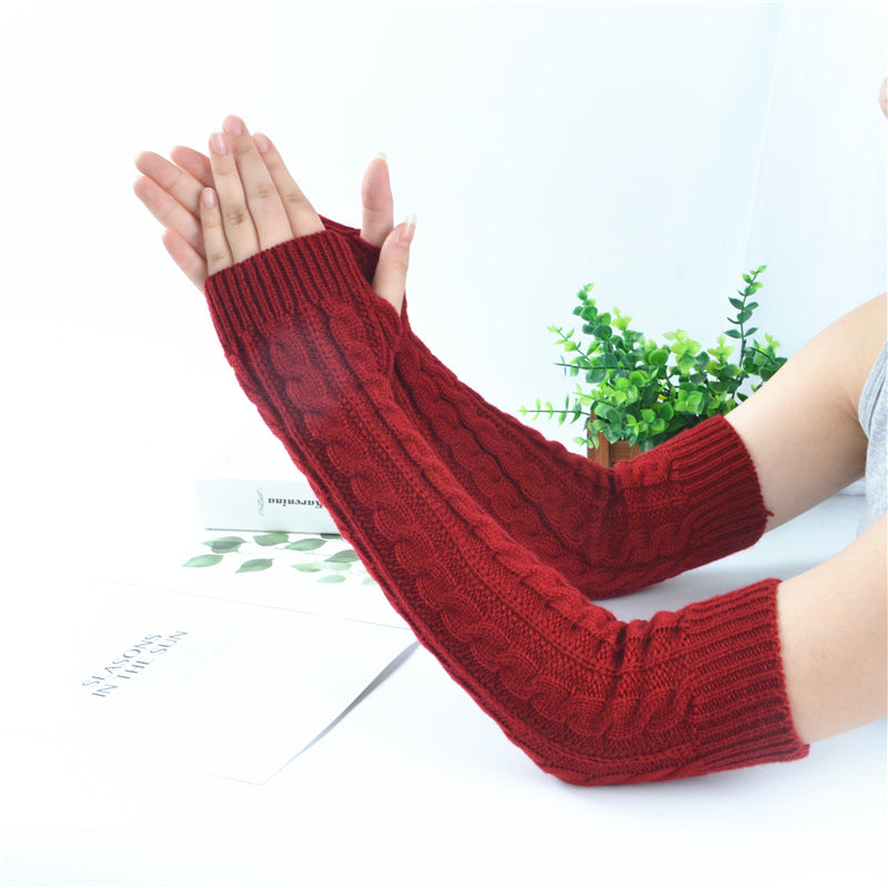 Winter wool long finger-free gloves ladies warm acrylic knitted open finger sleeve long arm t factory wholesale