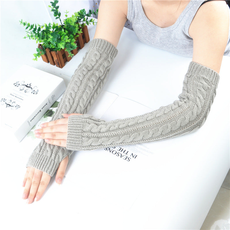 Winter wool long finger-free gloves ladies warm acrylic knitted open finger sleeve long arm t factory wholesale