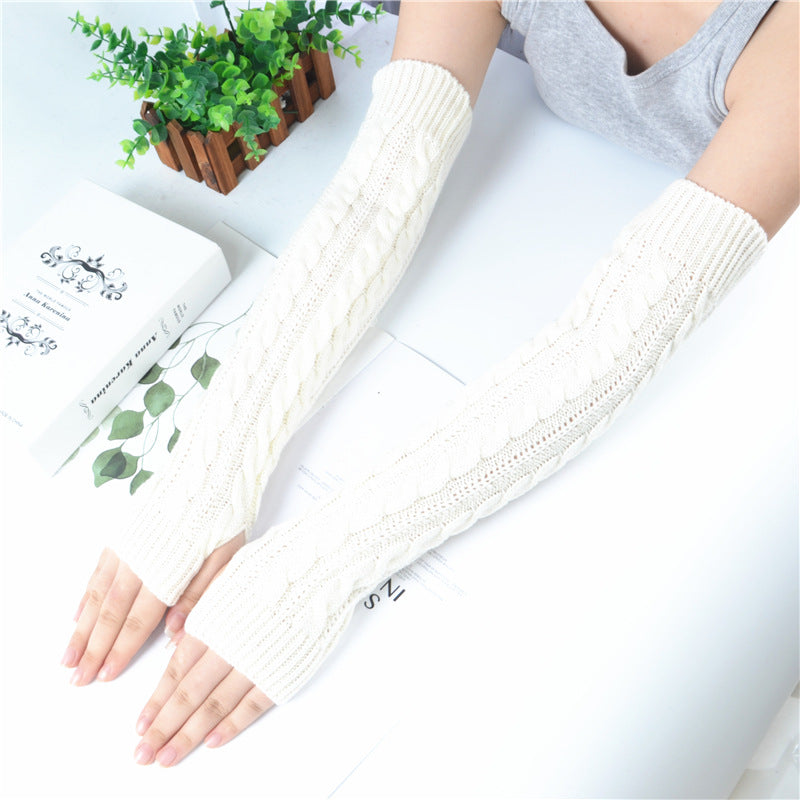 Winter wool long finger-free gloves ladies warm acrylic knitted open finger sleeve long arm t factory wholesale