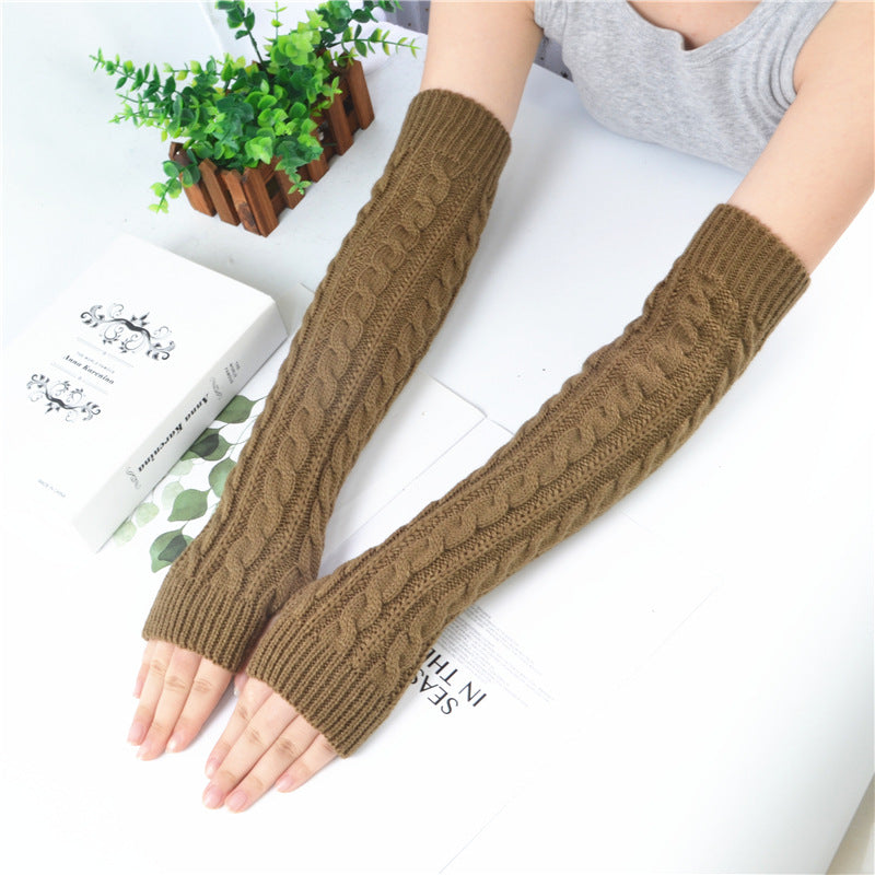 Winter wool long finger-free gloves ladies warm acrylic knitted open finger sleeve long arm t factory wholesale