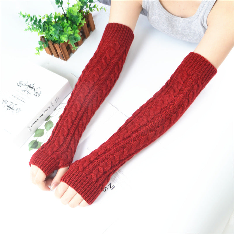 Winter wool long finger-free gloves ladies warm acrylic knitted open finger sleeve long arm t factory wholesale