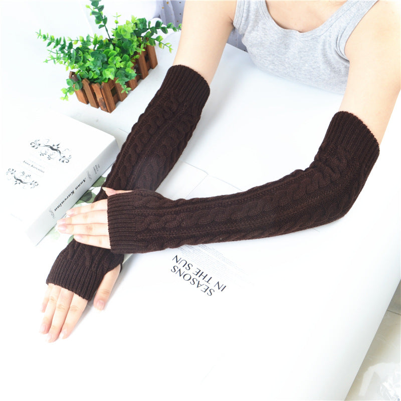 Winter wool long finger-free gloves ladies warm acrylic knitted open finger sleeve long arm t factory wholesale