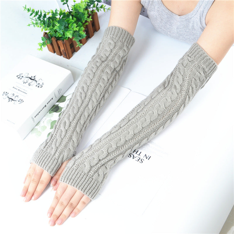 Winter wool long finger-free gloves ladies warm acrylic knitted open finger sleeve long arm t factory wholesale