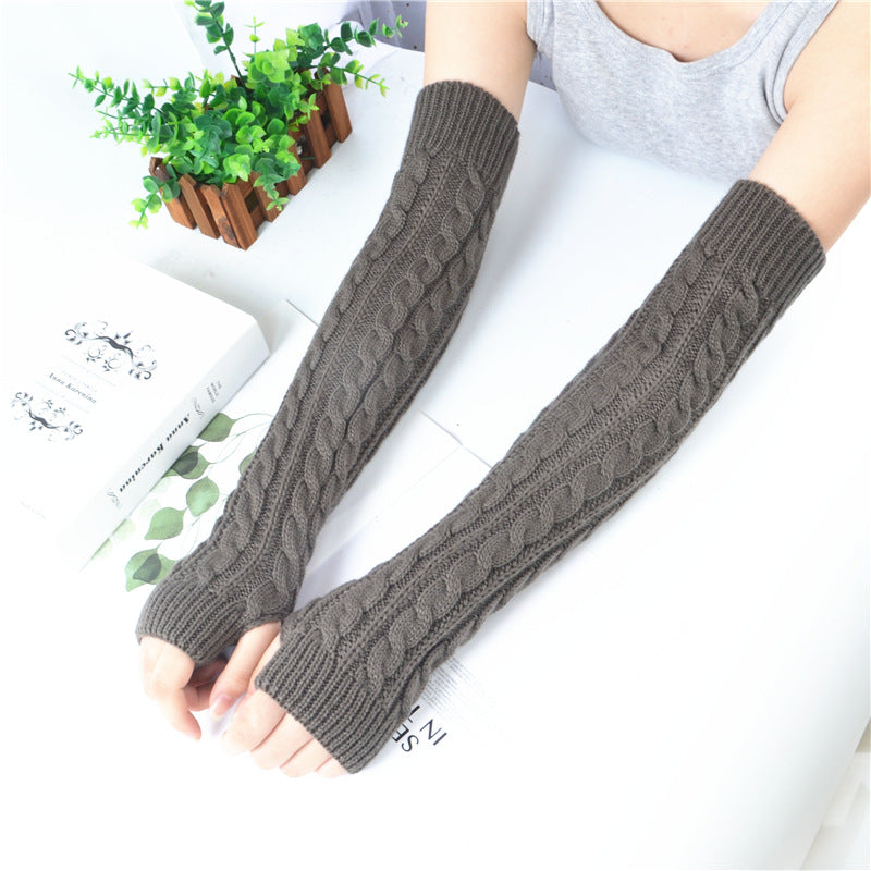 Winter wool long finger-free gloves ladies warm acrylic knitted open finger sleeve long arm t factory wholesale