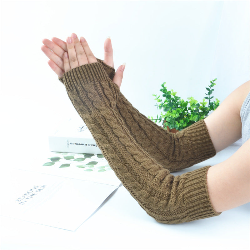 Winter wool long finger-free gloves ladies warm acrylic knitted open finger sleeve long arm t factory wholesale