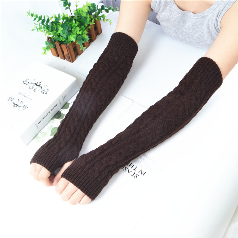 Winter wool long finger-free gloves ladies warm acrylic knitted open finger sleeve long arm t factory wholesale