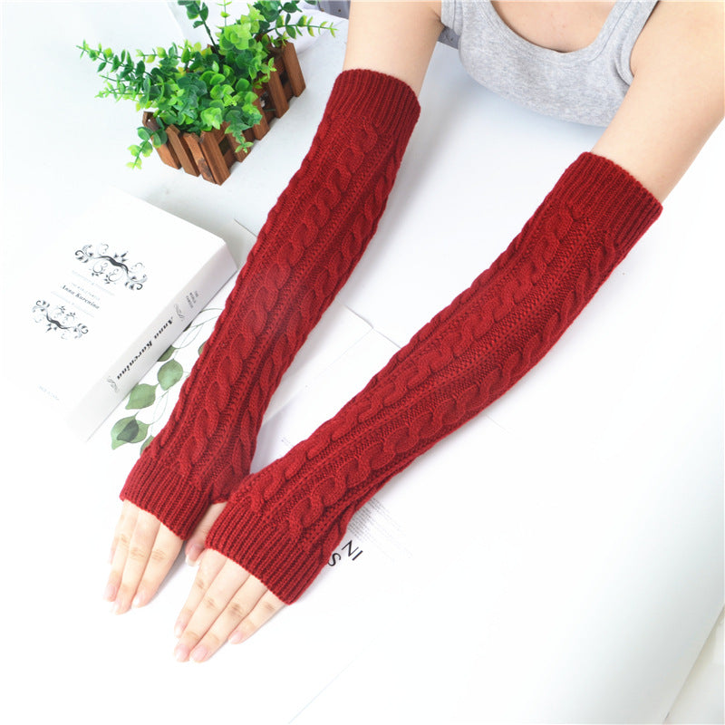 Winter wool long finger-free gloves ladies warm acrylic knitted open finger sleeve long arm t factory wholesale