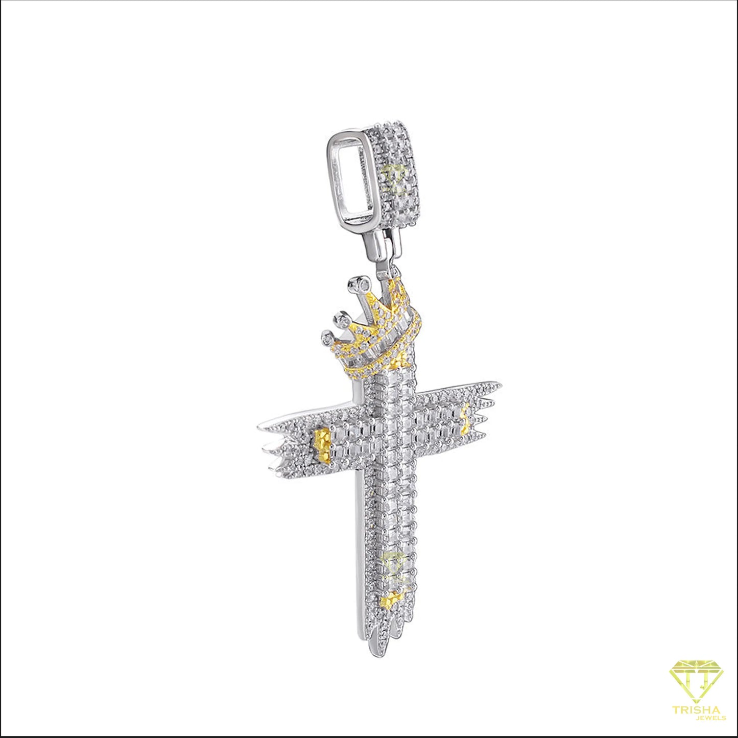 Wholesale Vintage Jewelry Square Cubic VVS Lab Grown Diamond Ladder Cross Pendant Silver Plated Blinged Out Hip Hop Look