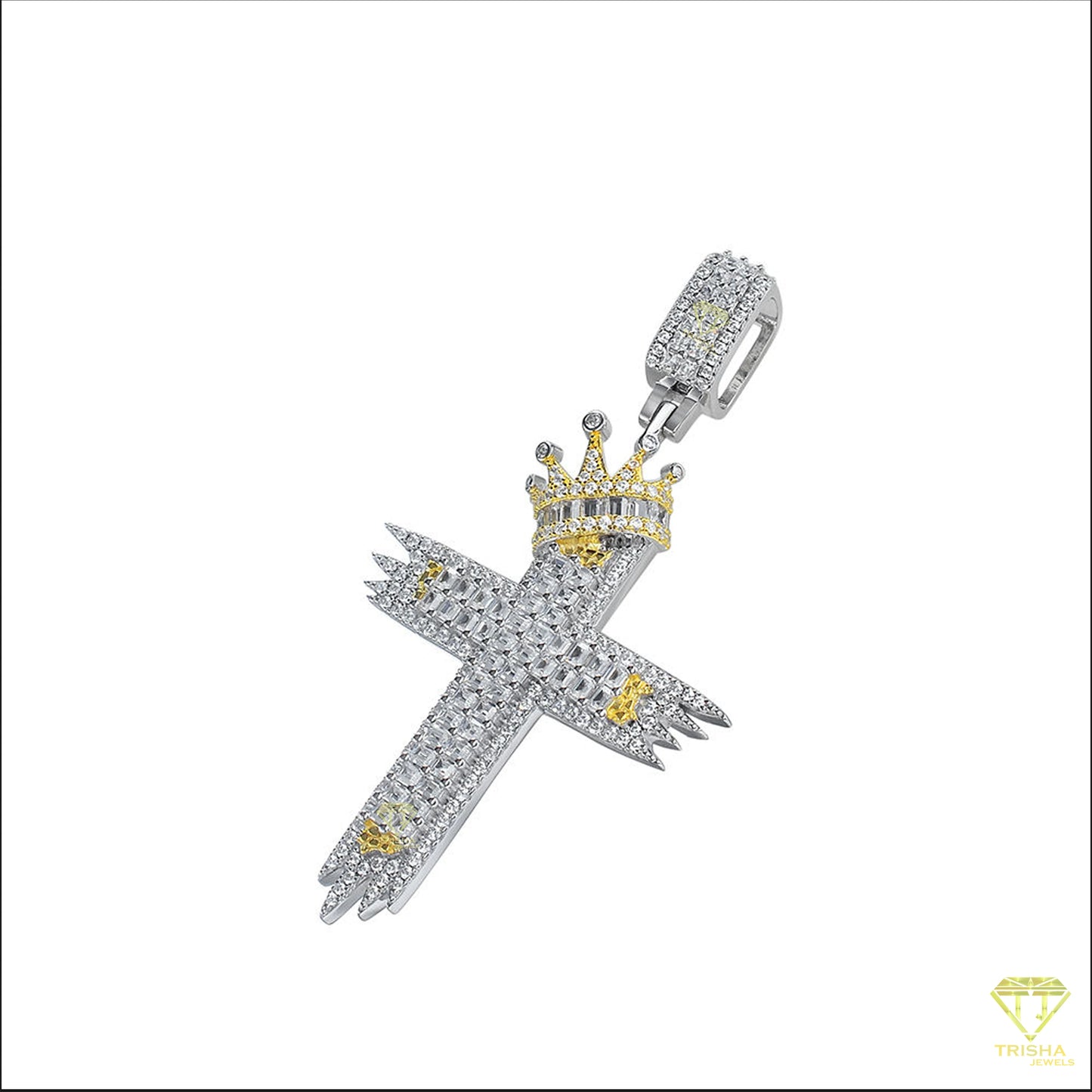 Wholesale Vintage Jewelry Square Cubic VVS Lab Grown Diamond Ladder Cross Pendant Silver Plated Blinged Out Hip Hop Look