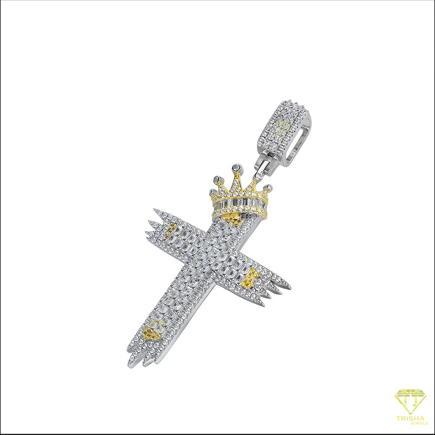 Wholesale Vintage Jewelry Square Cubic VVS Lab Grown Diamond Ladder Cross Pendant Silver Plated Blinged Out Hip Hop Look