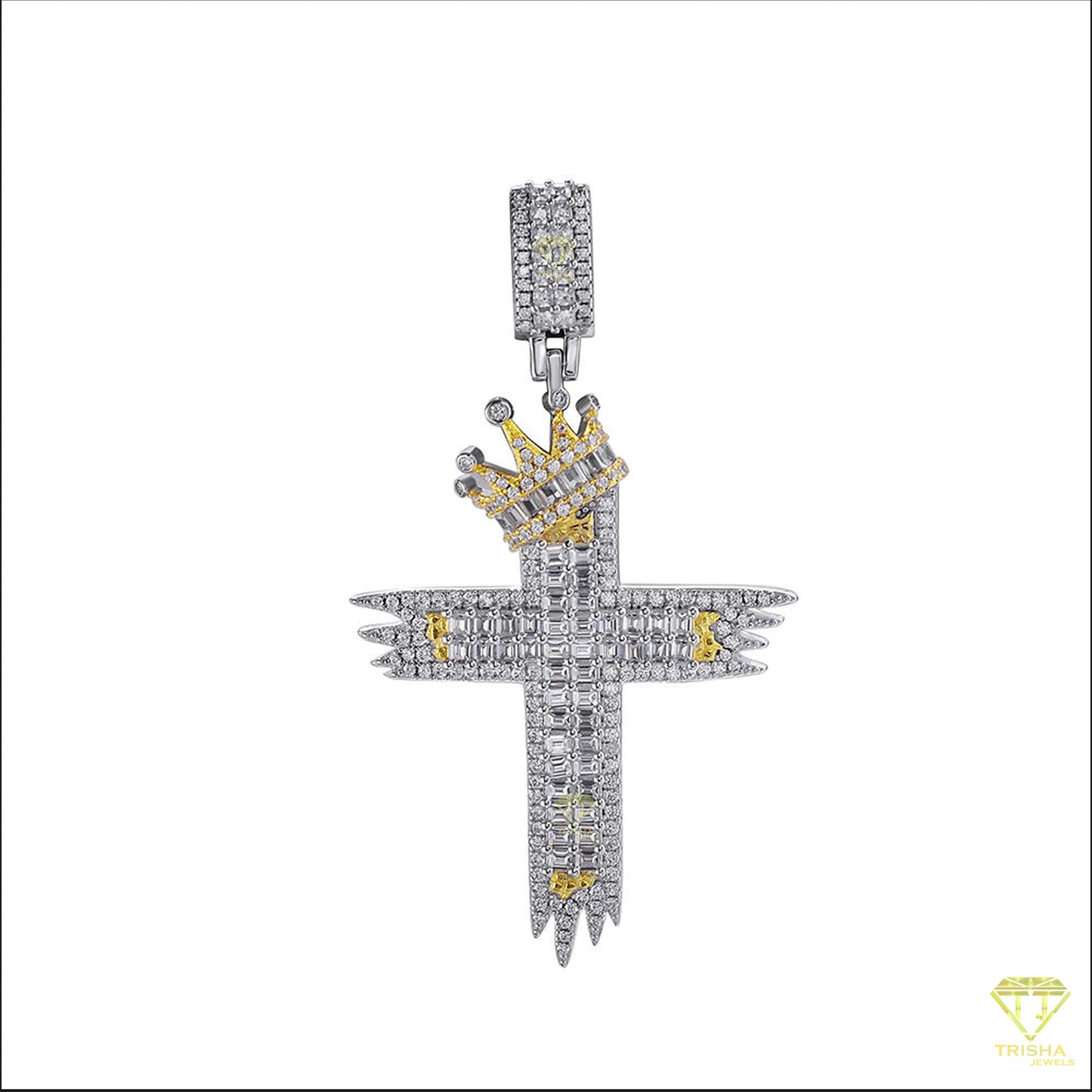 Wholesale Vintage Jewelry Square Cubic VVS Lab Grown Diamond Ladder Cross Pendant Silver Plated Blinged Out Hip Hop Look