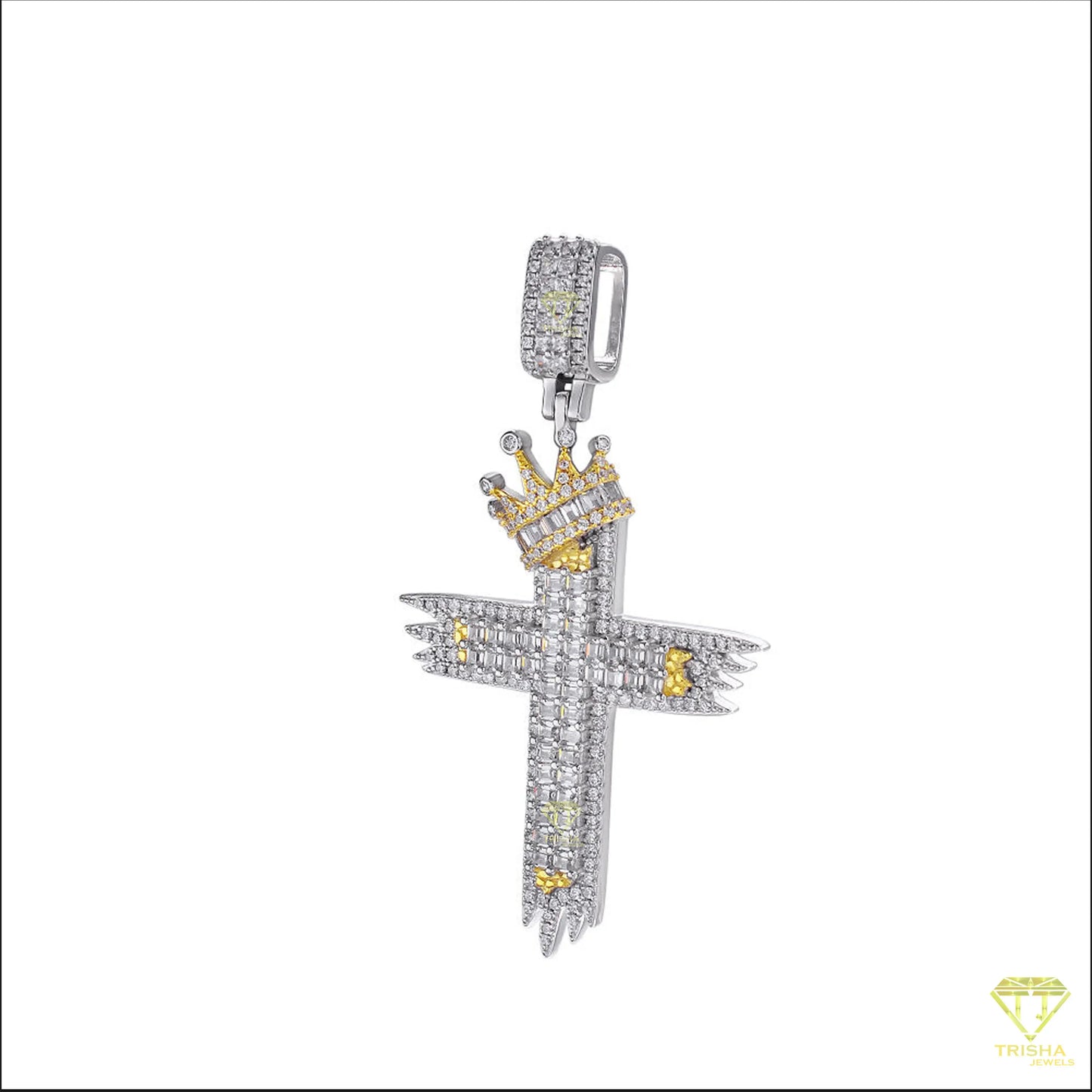 Wholesale Vintage Jewelry Square Cubic VVS Lab Grown Diamond Ladder Cross Pendant Silver Plated Blinged Out Hip Hop Look