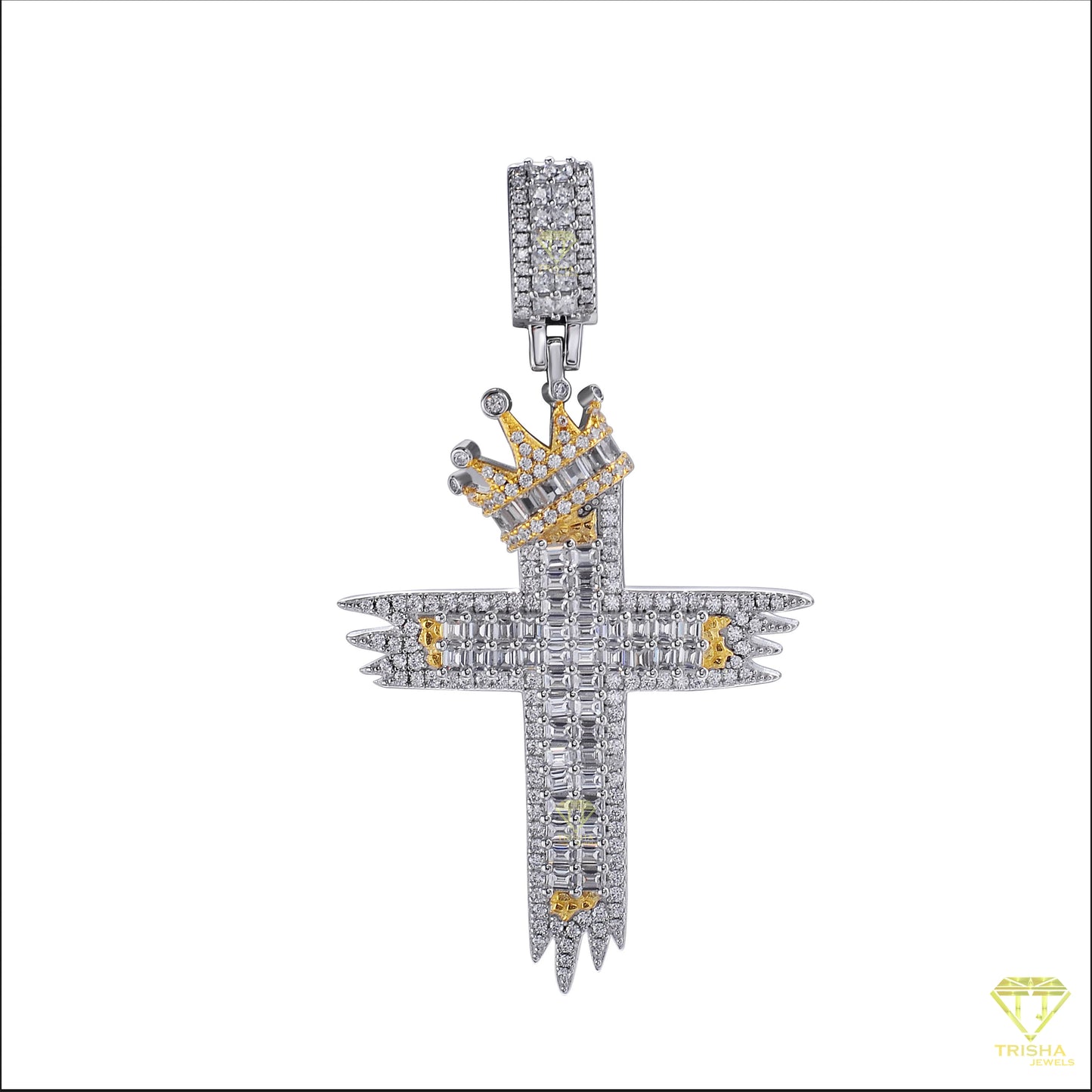 Wholesale Vintage Jewelry Square Cubic VVS Lab Grown Diamond Ladder Cross Pendant Silver Plated Blinged Out Hip Hop Look