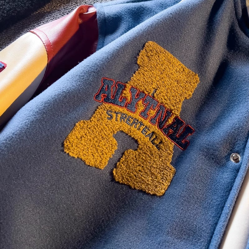 Spring and Autum Contrasting Color American Embroidered Leather Sleeve Jacket Men's Korean Style Trendyy Baseball Uniform Autum Casual Student Jacket