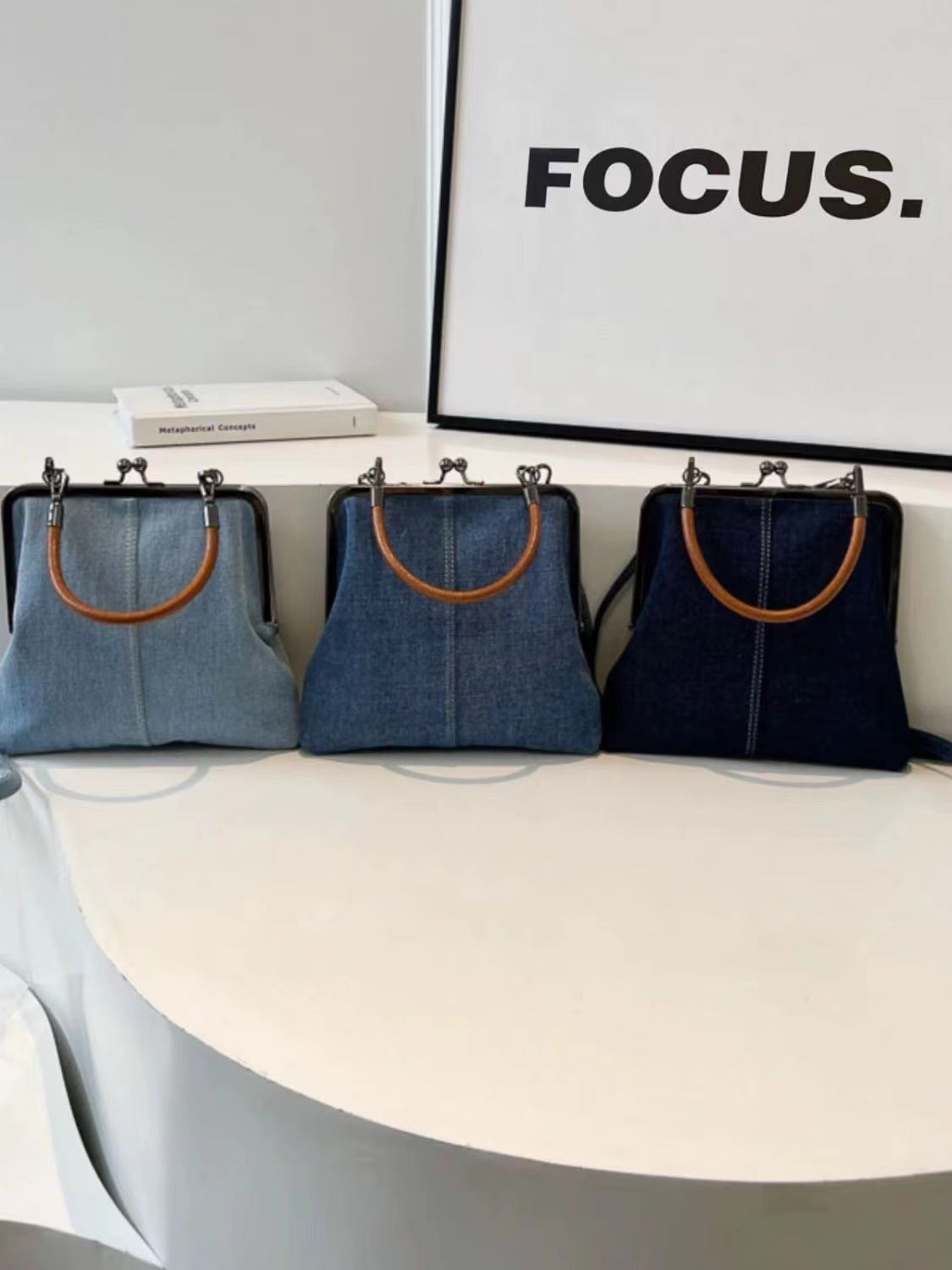 2024 Autumn Original New Style Small Bag Women's Bag Handmade Denim Stitching Portable Messenger Bag Shoulder Bag Small Satchel