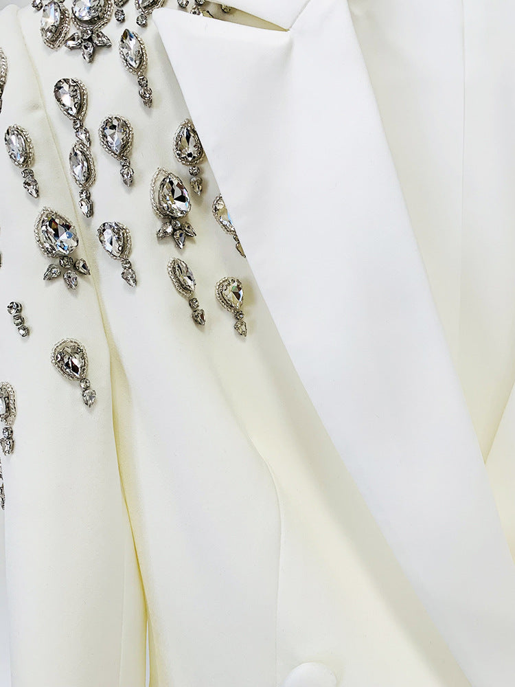 In Stock 2026 Early Autumn European and American Celebrity Fashion Handmade Beaded and Diamond-Encrusted Slim Long Blazer