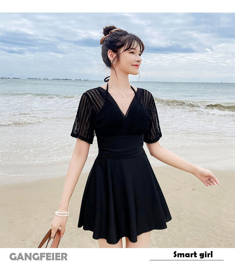 Loose-Fit Girl Swimsuit Women's Summer 2025 New Conservative Body-Covering Slimming Look Steel Ring Split Large Size High-End Hot Spring Bathing