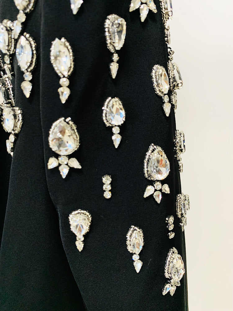 In Stock 2026 Early Autumn European and American Celebrity Fashion Handmade Beaded and Diamond-Encrusted Slim Long Blazer
