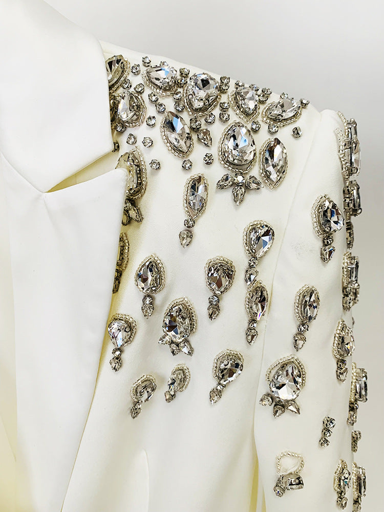 In Stock 2026 Early Autumn European and American Celebrity Fashion Handmade Beaded and Diamond-Encrusted Slim Long Blazer
