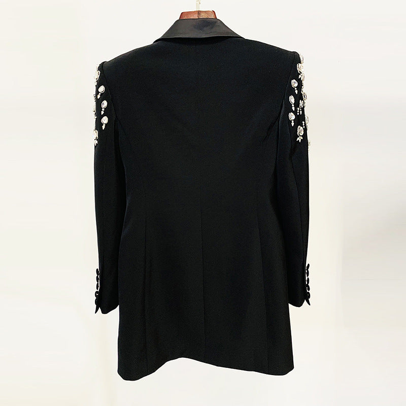 In Stock 2026 Early Autumn European and American Celebrity Fashion Handmade Beaded and Diamond-Encrusted Slim Long Blazer