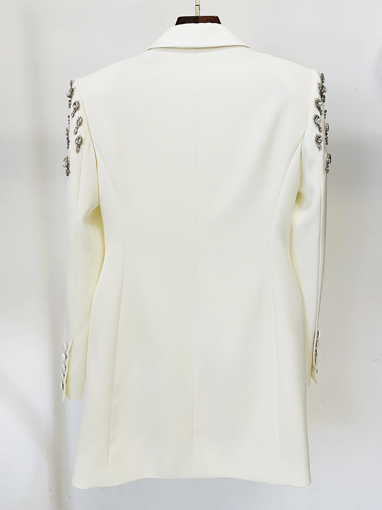 In Stock 2026 Early Autumn European and American Celebrity Fashion Handmade Beaded and Diamond-Encrusted Slim Long Blazer