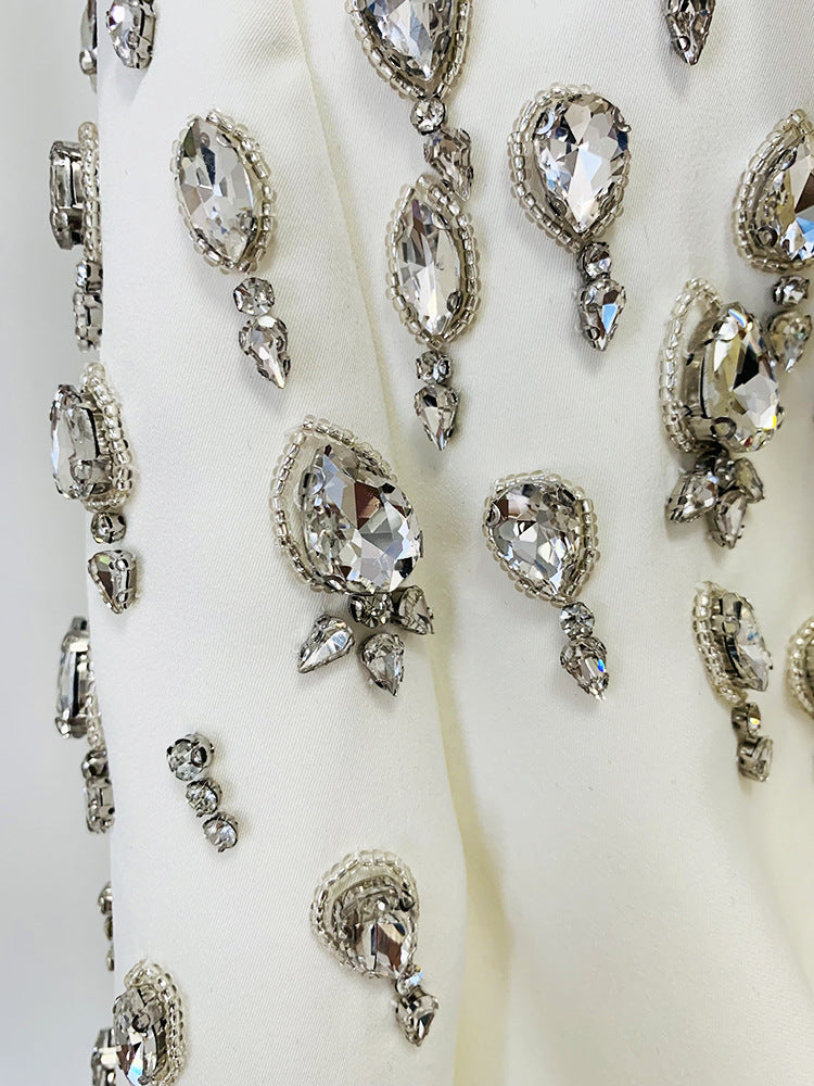 In Stock 2026 Early Autumn European and American Celebrity Fashion Handmade Beaded and Diamond-Encrusted Slim Long Blazer