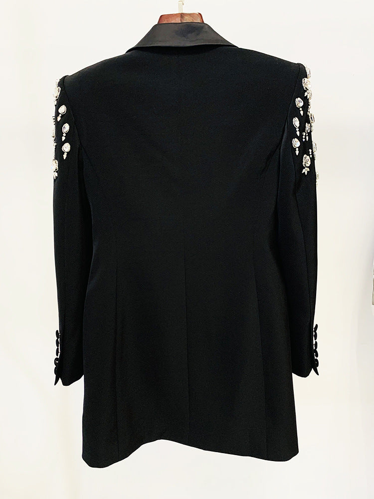 In Stock 2026 Early Autumn European and American Celebrity Fashion Handmade Beaded and Diamond-Encrusted Slim Long Blazer