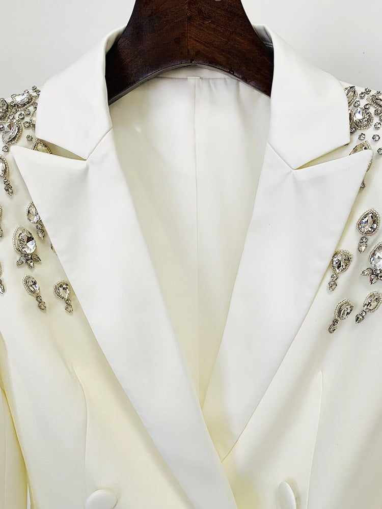 In Stock 2026 Early Autumn European and American Celebrity Fashion Handmade Beaded and Diamond-Encrusted Slim Long Blazer