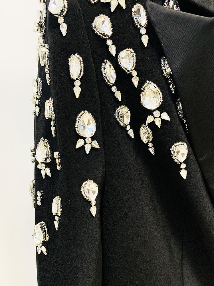 In Stock 2026 Early Autumn European and American Celebrity Fashion Handmade Beaded and Diamond-Encrusted Slim Long Blazer