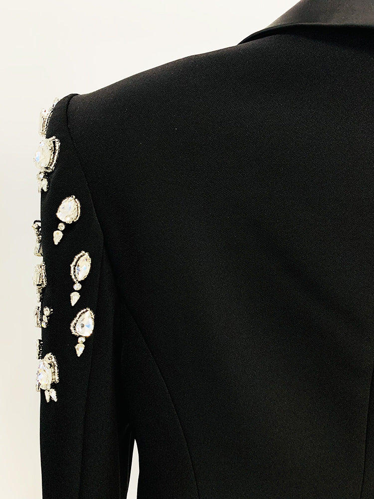 In Stock 2026 Early Autumn European and American Celebrity Fashion Handmade Beaded and Diamond-Encrusted Slim Long Blazer