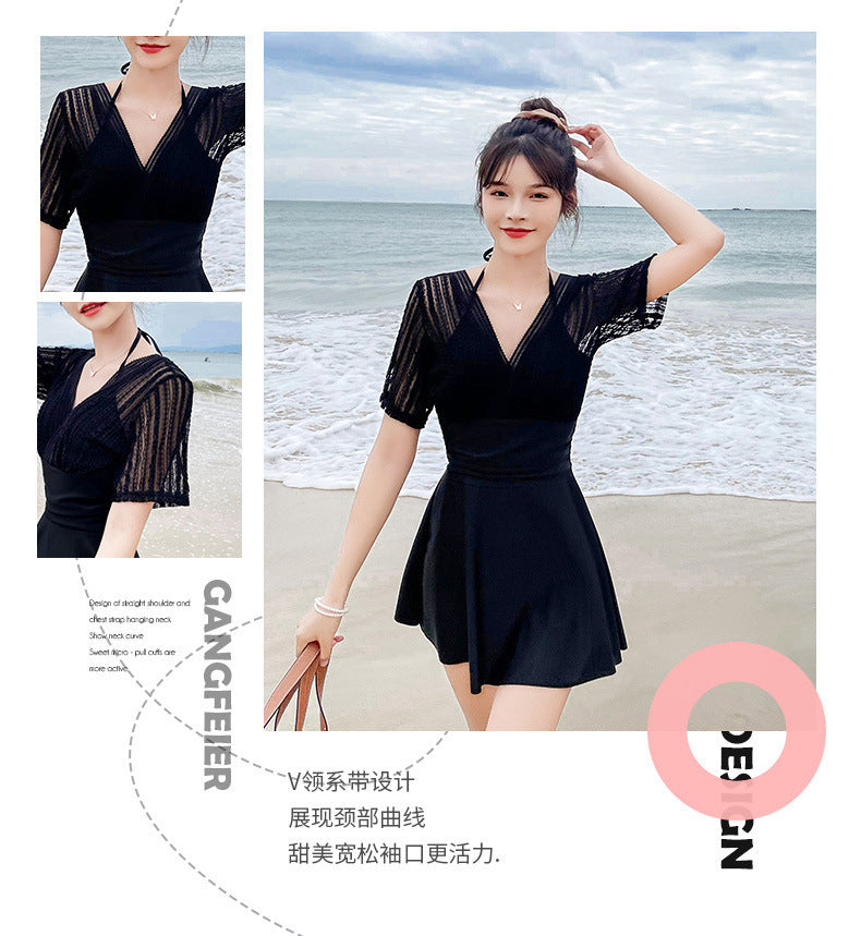 Loose-Fit Girl Swimsuit Women's Summer 2025 New Conservative Body-Covering Slimming Look Steel Ring Split Large Size High-End Hot Spring Bathing